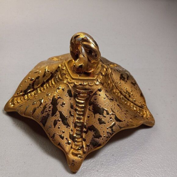 Vintage Elegant Weeping Gold Leaf 22Kt Nut Candy Cover Lid ONLY - Picture 7 of 7
